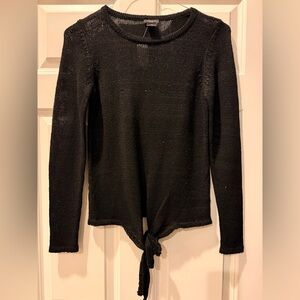 Ann Taylor Factory Elegant Black Tie-Front Sweater